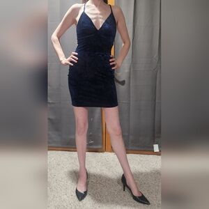 Windsor Navy Velvet Spaghetti Strap Mini Bodycon Dress